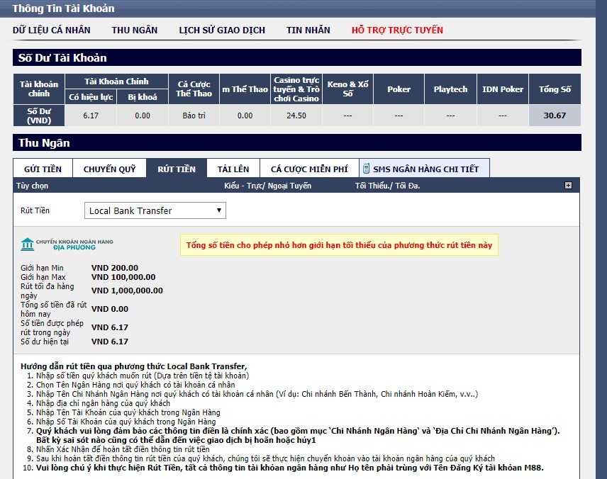 Hướng dẫn rút tiền tại nhà cái m88